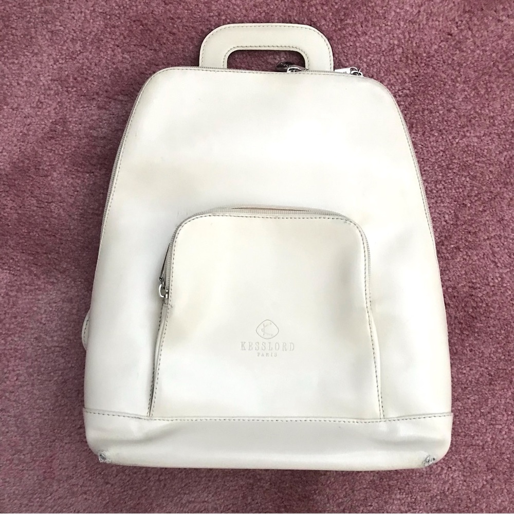 Vintage Kesslord Paris Cream Leather Backpack - Light Cream, Made in France